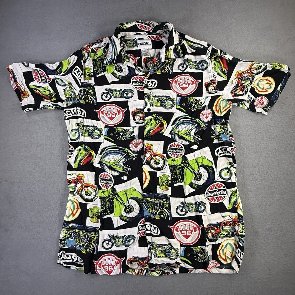 Motorcycle Print Button-Up Short Sleeve‎ Shirt Size Large Tall AOP